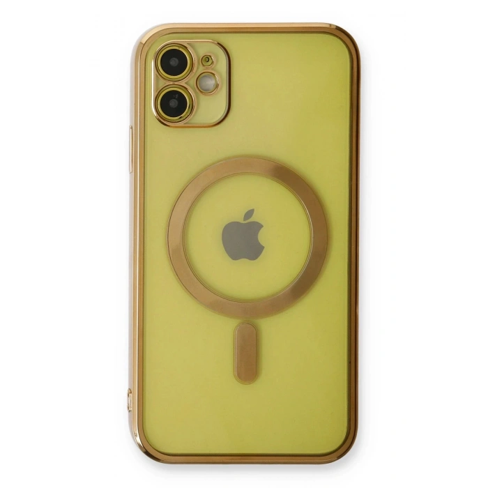 iPhone 12 Kılıf Magneticsafe Lazer Silikon - Gold