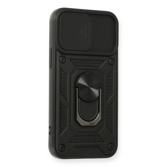 iPhone 12 Kılıf Pars Lens Yüzüklü Silikon - Siyah