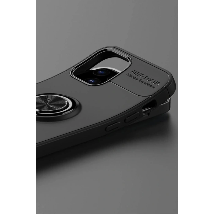 iPhone 12 Kılıf Range Yüzüklü Silikon - Siyah-Kırmızı