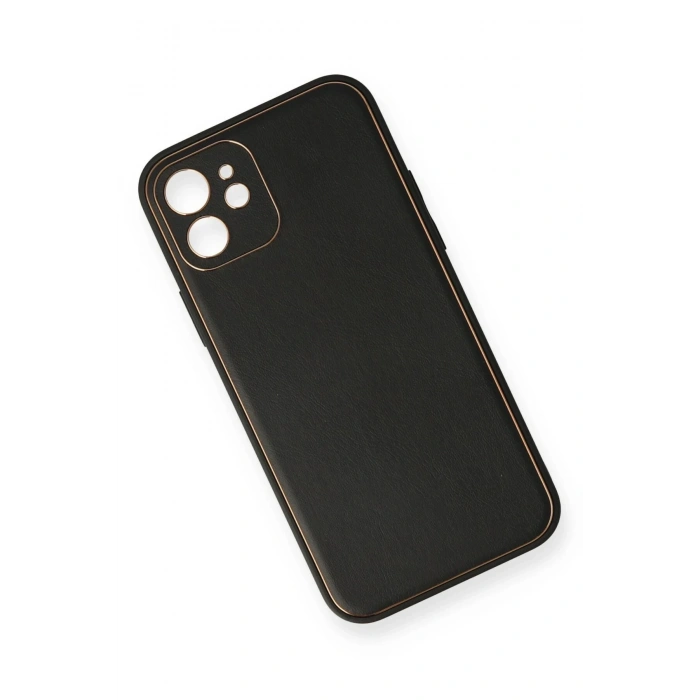 iPhone 12 Mini Kılıf Coco Deri Silikon Kapak - Siyah