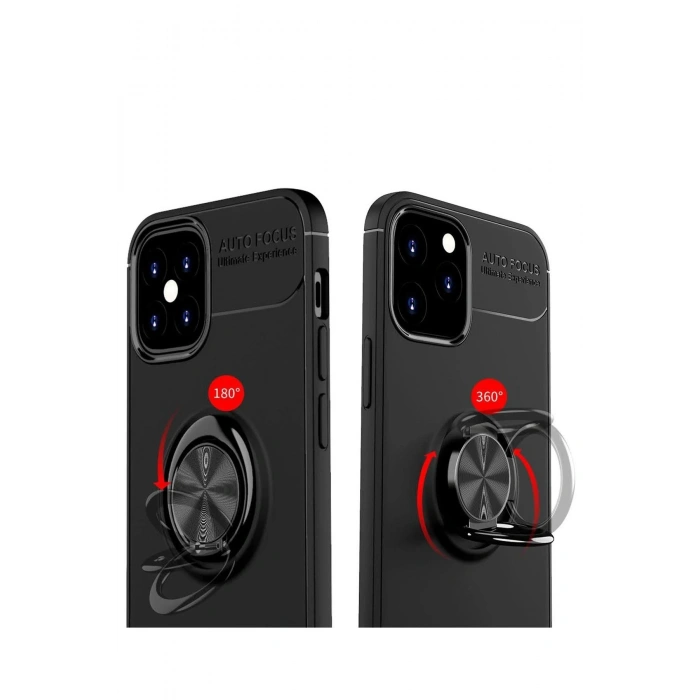 iPhone 12 Mini Kılıf Range Yüzüklü Silikon - Siyah-Mavi