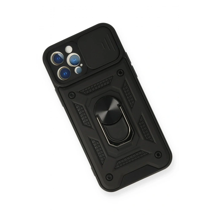 iPhone 12 Pro Kılıf Pars Lens Yüzüklü Silikon - Siyah