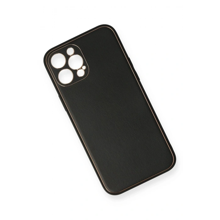 iPhone 12 Pro Max Kılıf Coco Deri Silikon Kapak - Siyah
