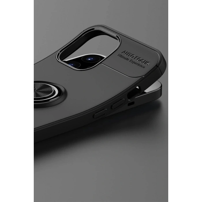 iPhone 12 Pro Max Kılıf Range Yüzüklü Silikon - Siyah-Kırmızı