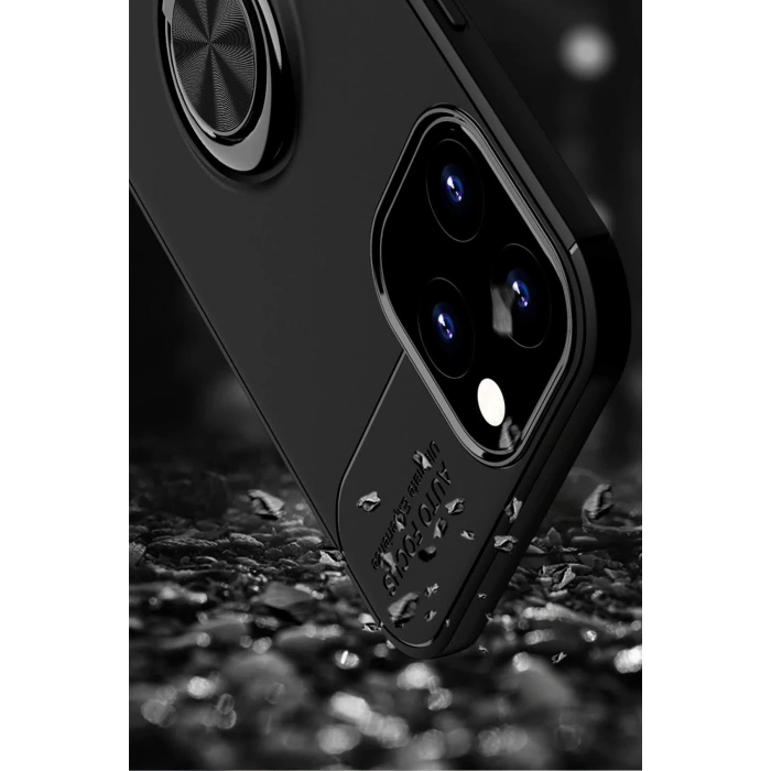 iPhone 12 Pro Max Kılıf Range Yüzüklü Silikon - Siyah-Kırmızı