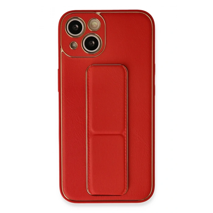 iPhone 13 Kılıf Coco Deri Standlı Kapak - Kırmızı