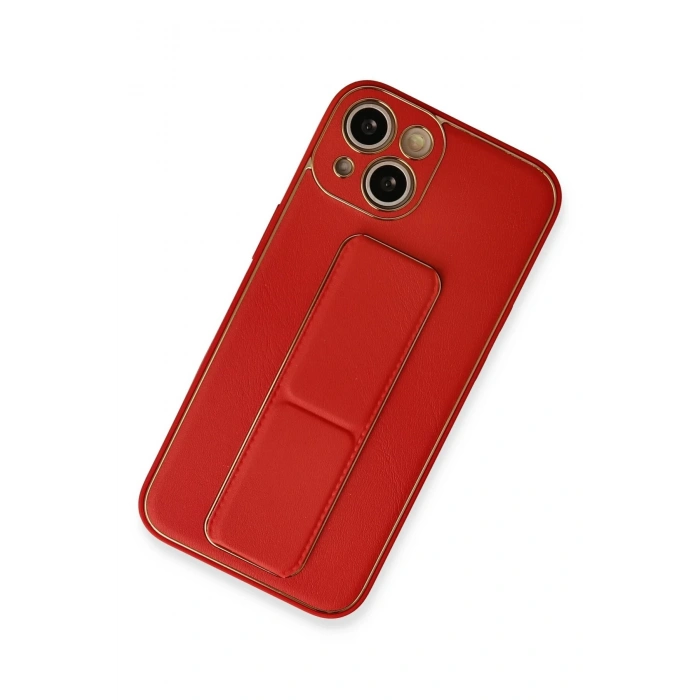 iPhone 13 Kılıf Coco Deri Standlı Kapak - Kırmızı
