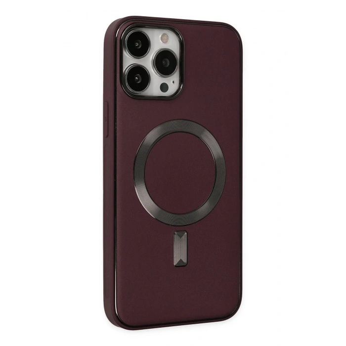 iPhone 13 Pro Kılıf Coco Deri Magneticsafe Silikon - Bordo