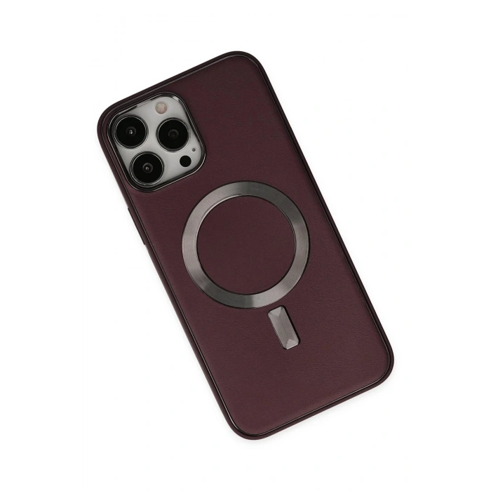 iPhone 13 Pro Kılıf Coco Deri Magneticsafe Silikon - Bordo