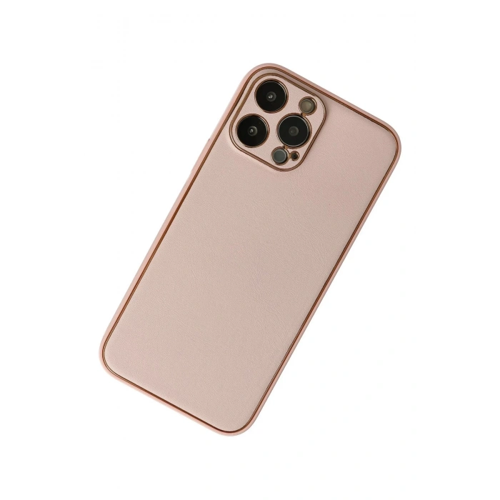 iPhone 13 Pro Kılıf Coco Deri Silikon Kapak - Pudra