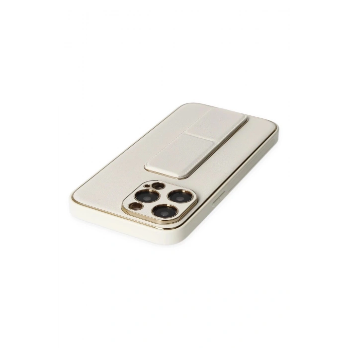 iPhone 13 Pro Kılıf Coco Deri Standlı Kapak - Beyaz