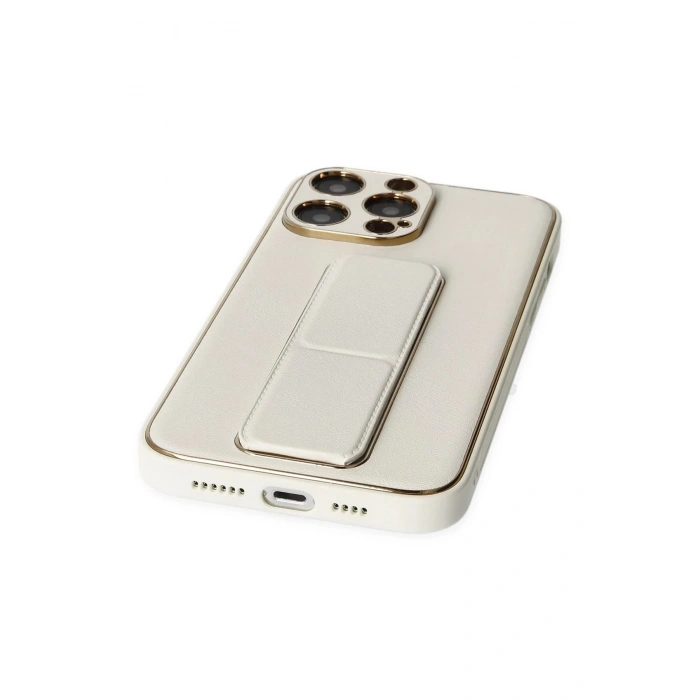 iPhone 13 Pro Kılıf Coco Deri Standlı Kapak - Beyaz