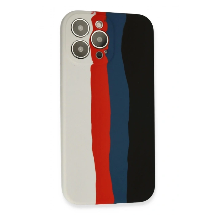 iPhone 13 Pro Kılıf Ebruli Lansman Silikon - Beyaz-Siyah