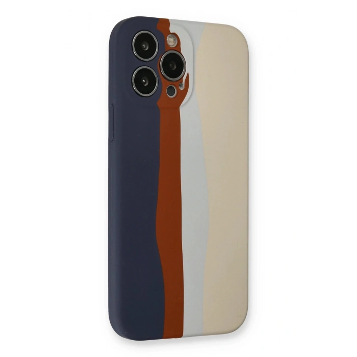 iPhone 13 Pro Kılıf Ebruli Lansman Silikon - Lacivert-Krem