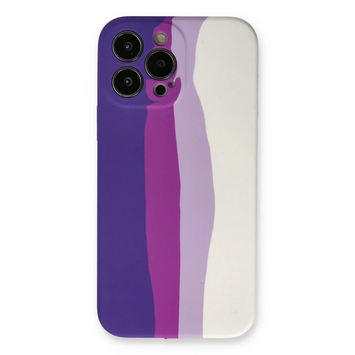 iPhone 13 Pro Kılıf Ebruli Lansman Silikon - Mor-Beyaz