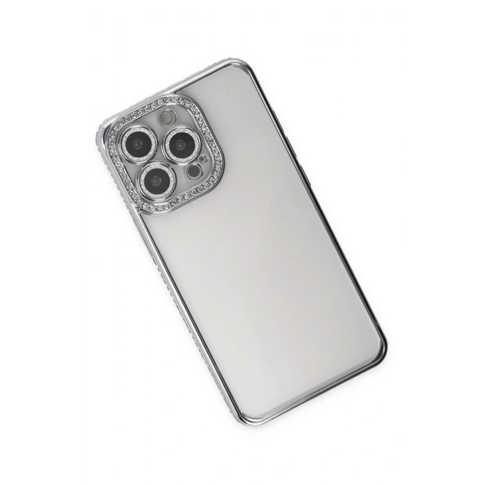 iPhone 13 Pro Kılıf Joke Taşlı Silikon - Gümüş