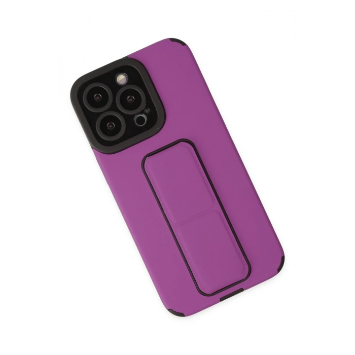 iPhone 13 Pro Kılıf Mega Standlı Silikon - Mor