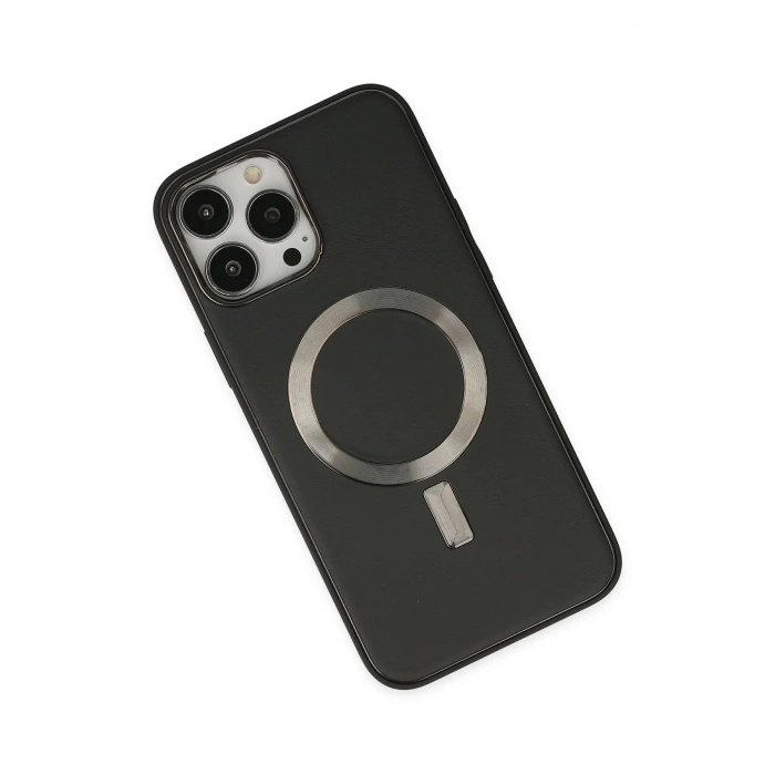 iPhone 13 Pro Max Kılıf Coco Deri Magneticsafe Silikon - Siyah