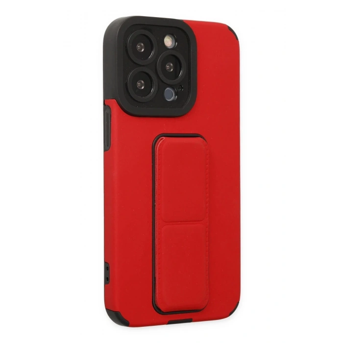 iPhone 13 Pro Max Kılıf Mega Standlı Silikon - Kırmızı