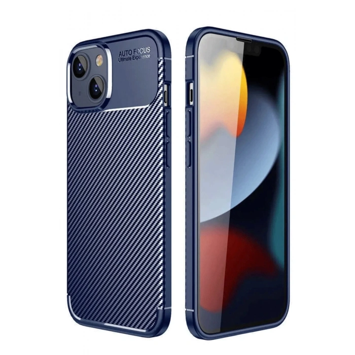 iPhone 14 Kılıf Auto Focus Karbon Kapak - Lacivert