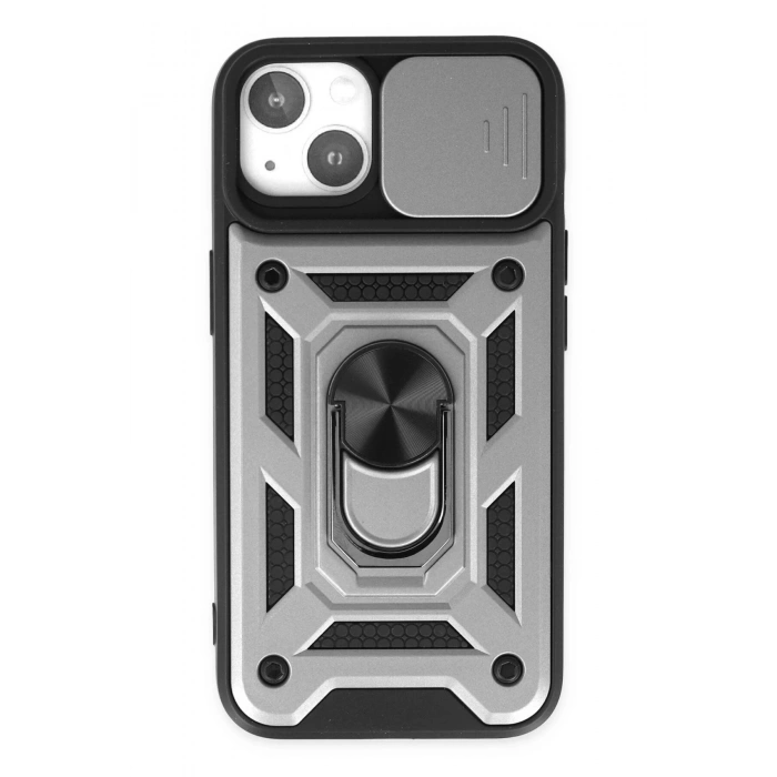 iPhone 14 Kılıf Pars Lens Yüzüklü Silikon - Gümüş