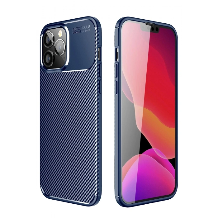 iPhone 14 Pro Kılıf Auto Focus Karbon Kapak - Lacivert