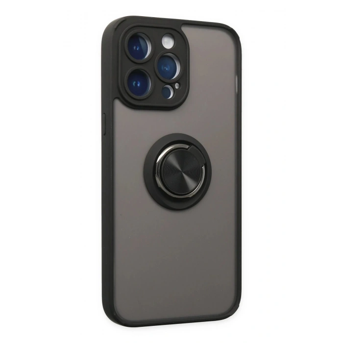 iPhone 14 Pro Max Kılıf Montreal Yüzüklü Silikon Kapak - Siyah