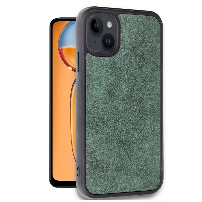 iPhone 15 Kılıf Aras Deri Kapak - Koyu Yeşil
