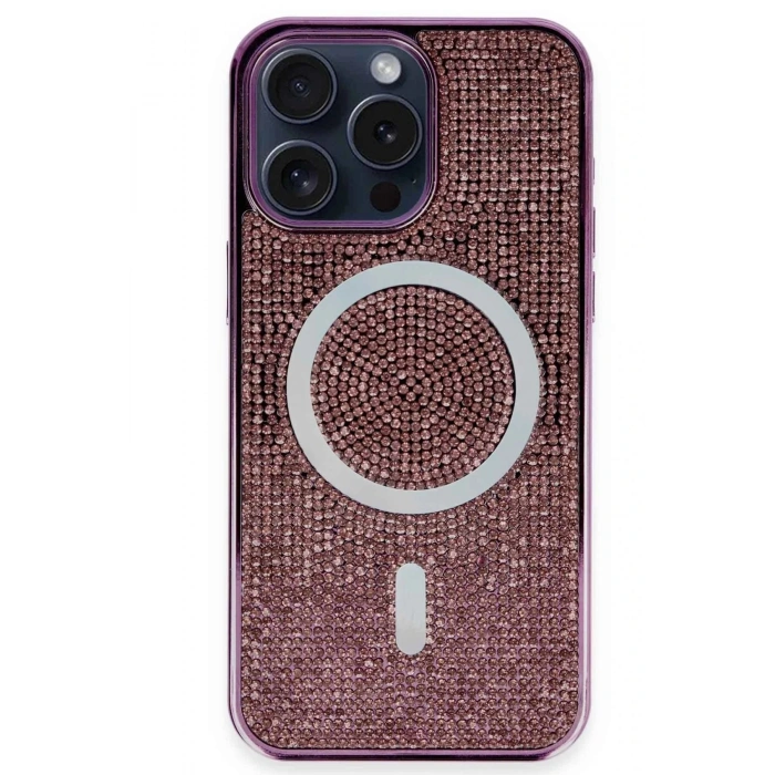 iPhone 15 Pro Kılıf Diamond Magsafe Kapak - Derin Mor