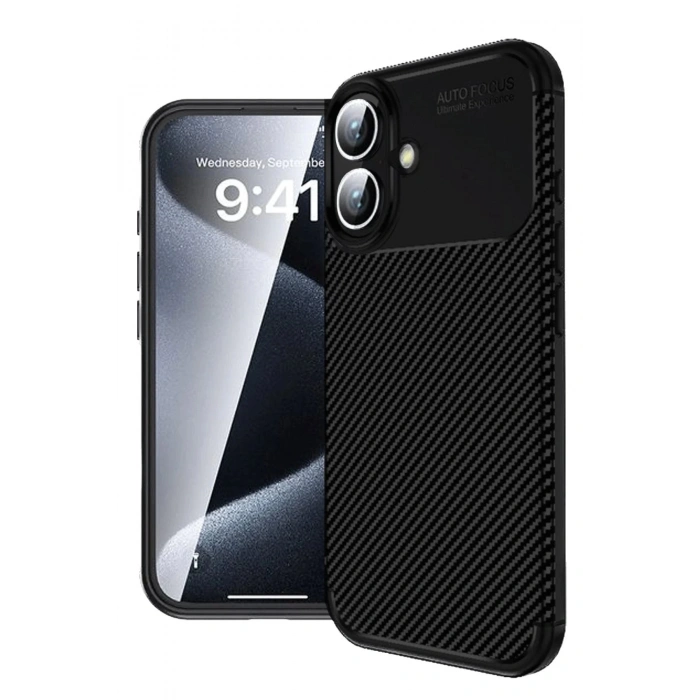 iPhone 16 Kılıf Auto Focus Karbon Kapak - Siyah