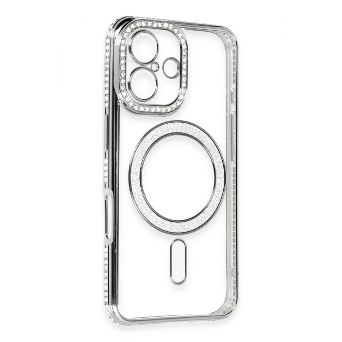 iPhone 16 Kılıf Joke Simli Magneticsafe Kılıf - Gri