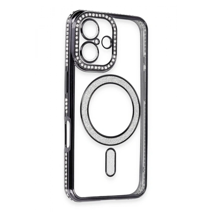 iPhone 16 Kılıf Joke Simli Magneticsafe Kılıf - Siyah