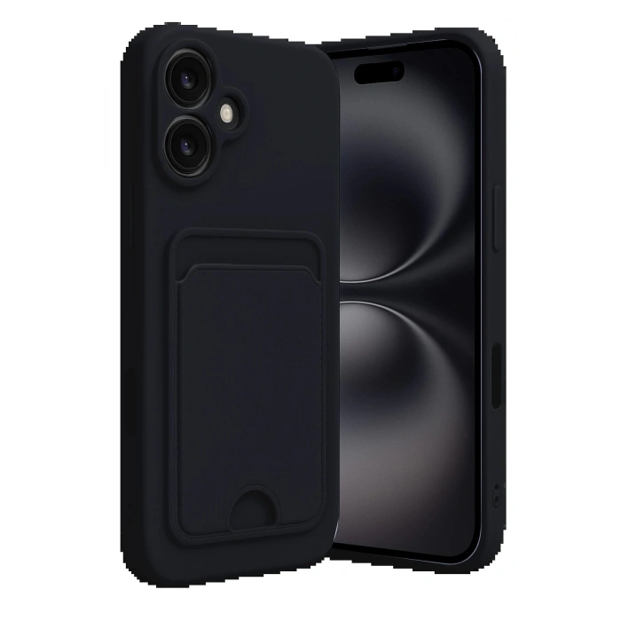 iPhone 16 Kılıf Kelvin Kartvizitli Silikon - Siyah