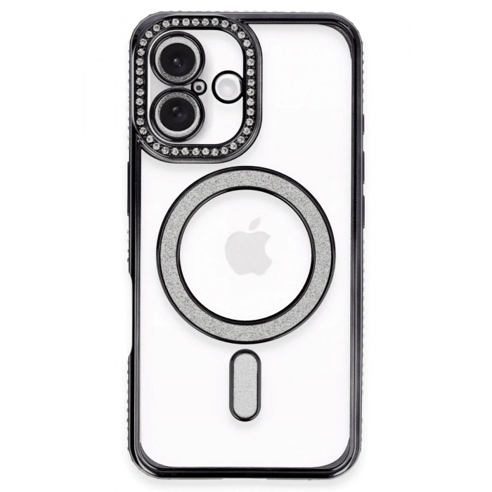 iPhone 16 Plus Kılıf Joke Simli Magneticsafe Kılıf - Siyah