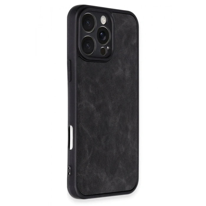 iPhone 16 Pro Kılıf Aras Deri Kapak - Siyah