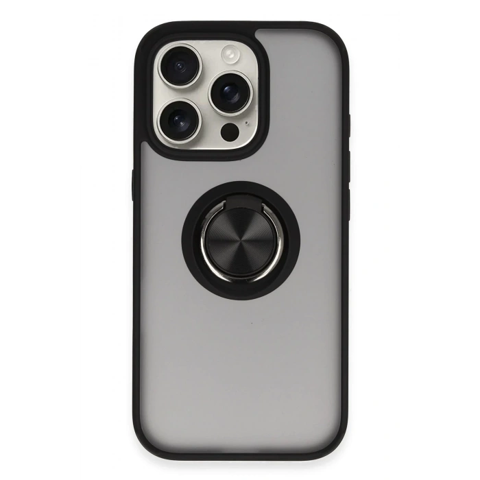 iPhone 16 Pro Kılıf Montreal Yüzüklü Silikon Kapak - Siyah