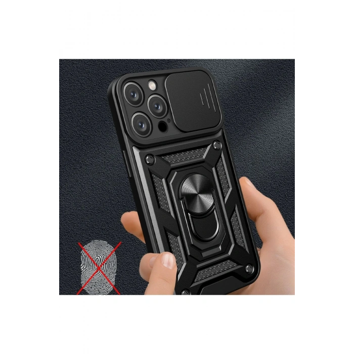 iPhone 16 Pro Kılıf Pars Lens Yüzüklü Silikon - Siyah