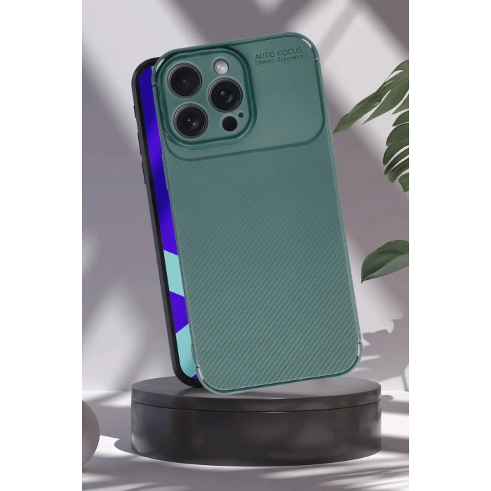 iPhone 16 Pro Max Kılıf Auto Focus Karbon Kapak - Koyu Yeşil