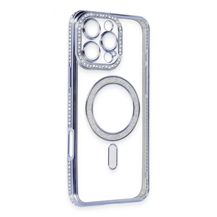 iPhone 16 Pro Max Kılıf Joke Simli Magneticsafe Kılıf - Mavi