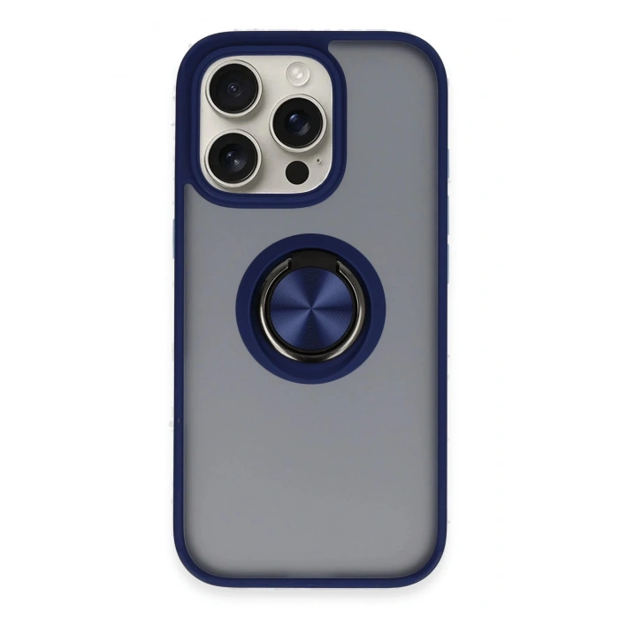 iPhone 16 Pro Max Kılıf Montreal Yüzüklü Silikon Kapak - Lacivert