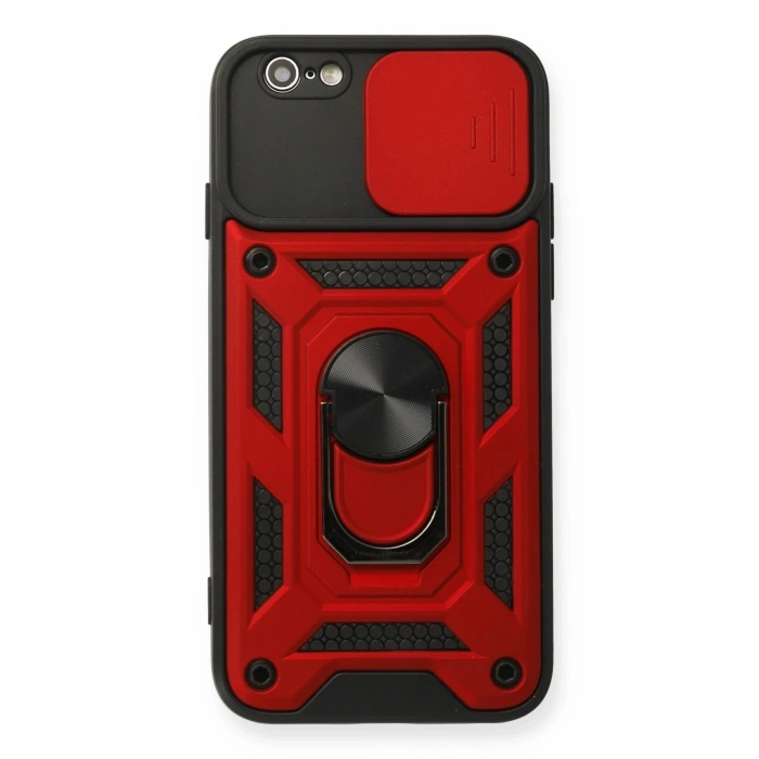 iPhone 6 Kılıf Pars Lens Yüzüklü Silikon - Kırmızı