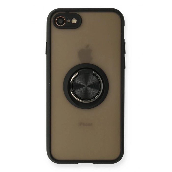 iPhone 7 Kılıf Montreal Yüzüklü Silikon Kapak - Siyah