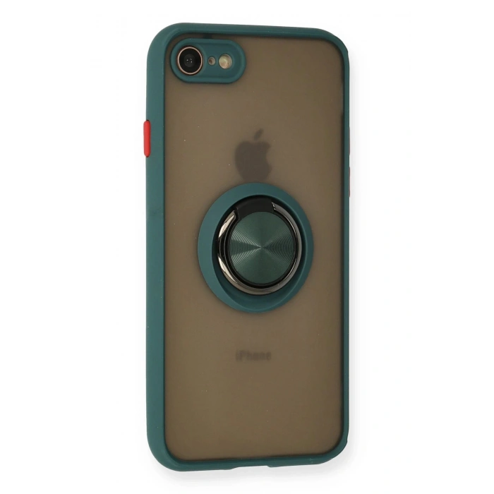 iPhone 7 Kılıf Montreal Yüzüklü Silikon Kapak - Yeşil