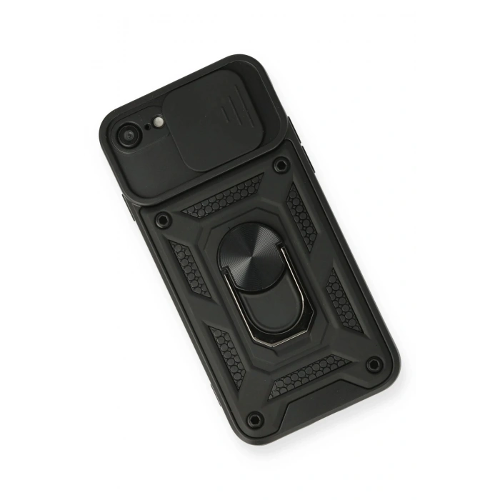 iPhone 7 Kılıf Pars Lens Yüzüklü Silikon - Siyah