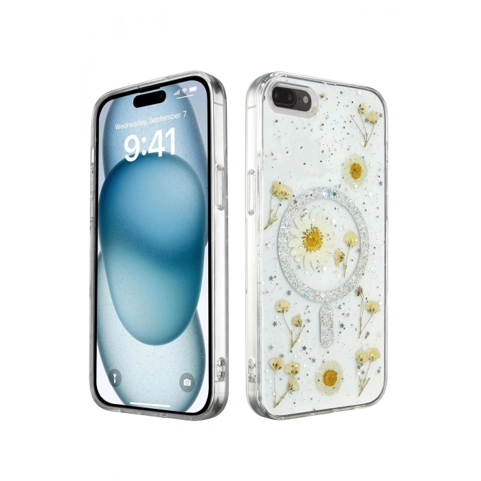 iPhone 7 Plus Kılıf Daisy Simli Magsafe Kapak - Gümüş