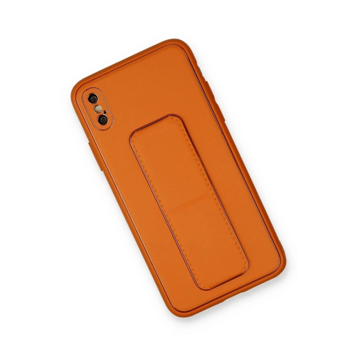 iPhone X Kılıf Coco Deri Standlı Kapak - Turuncu