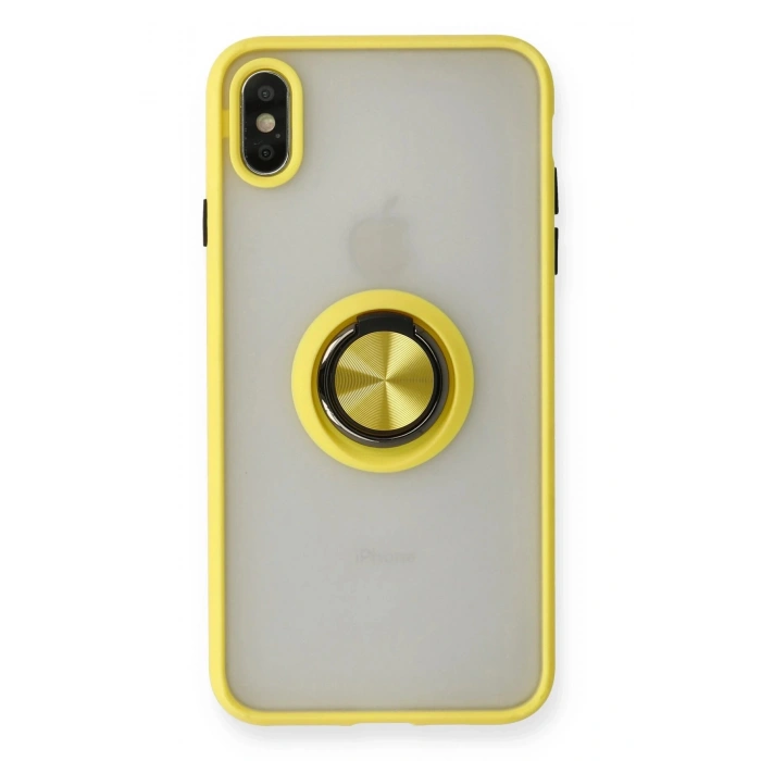 iPhone X Kılıf Montreal Yüzüklü Silikon Kapak - Sarı