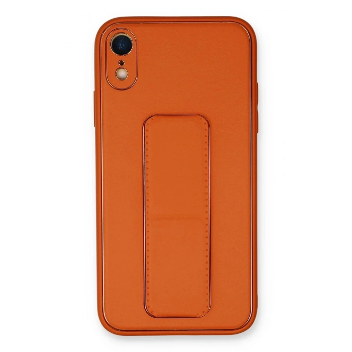 iPhone XR Kılıf Coco Deri Standlı Kapak - Turuncu