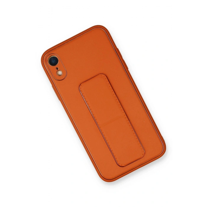 iPhone XR Kılıf Coco Deri Standlı Kapak - Turuncu