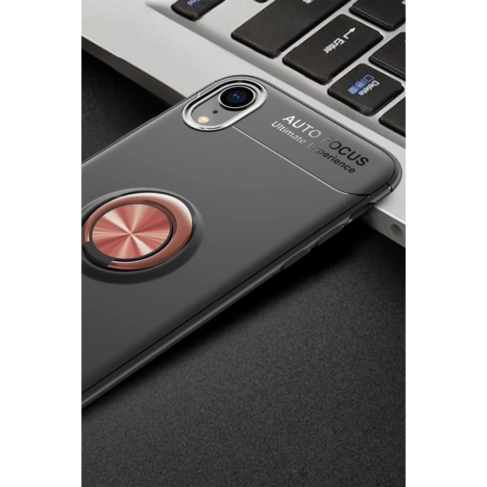 iPhone XR Kılıf Range Yüzüklü Silikon - Siyah-Gold